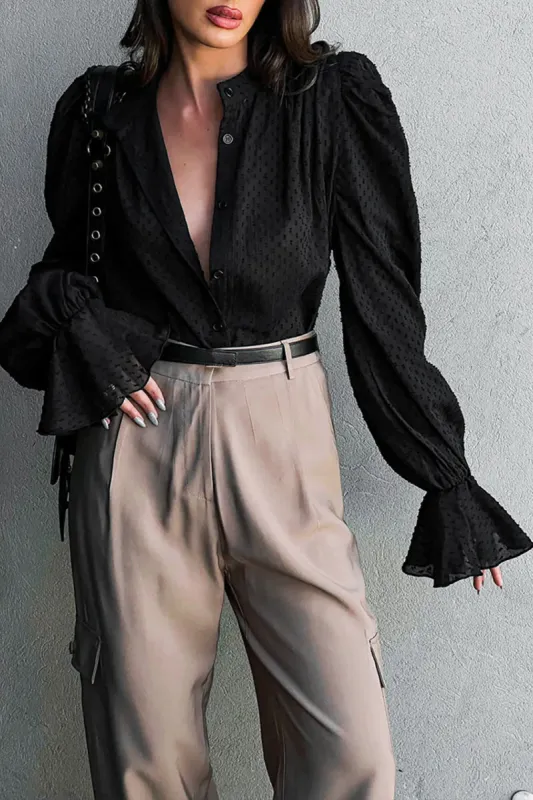 Polka Dots Print Bubble Sleeve Long-Sleeve Shirt sold by Micas