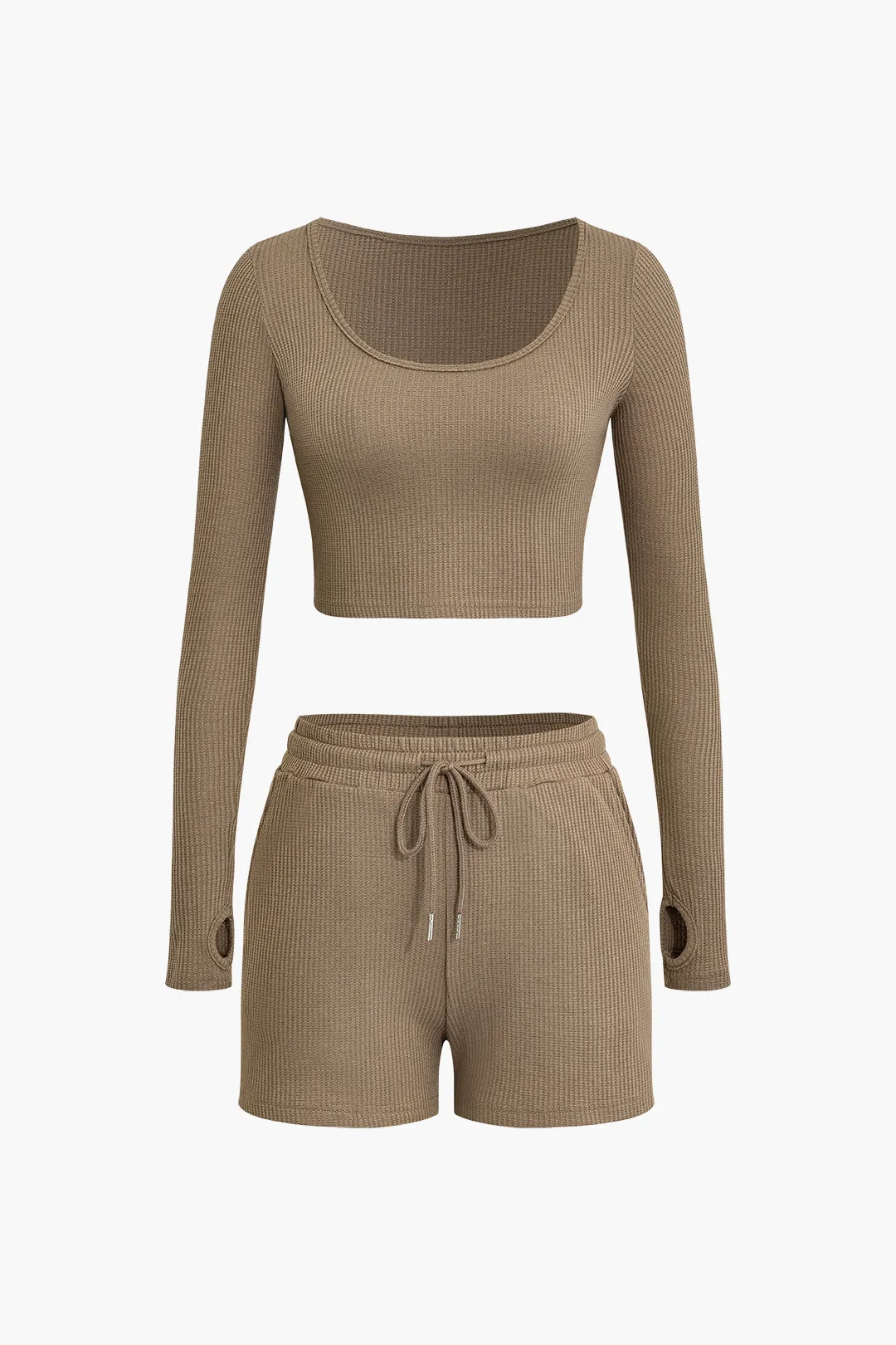 Basic solid langærmet top og shorts sæt sold by Micas