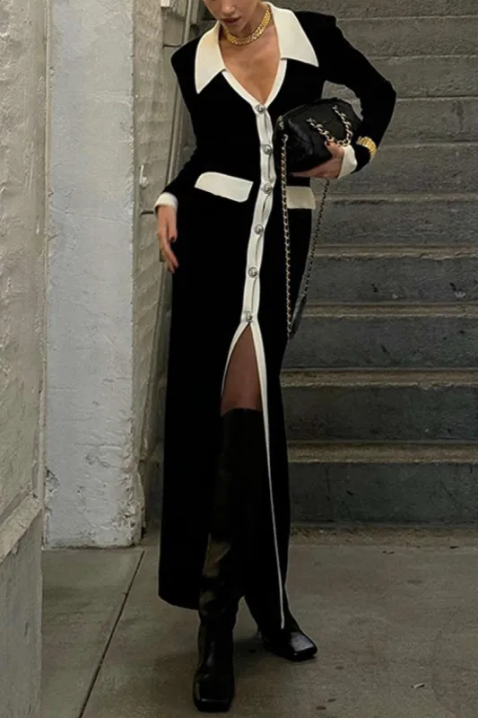 Color Block Button Fake Pocket Sweater Dress sold by Micas