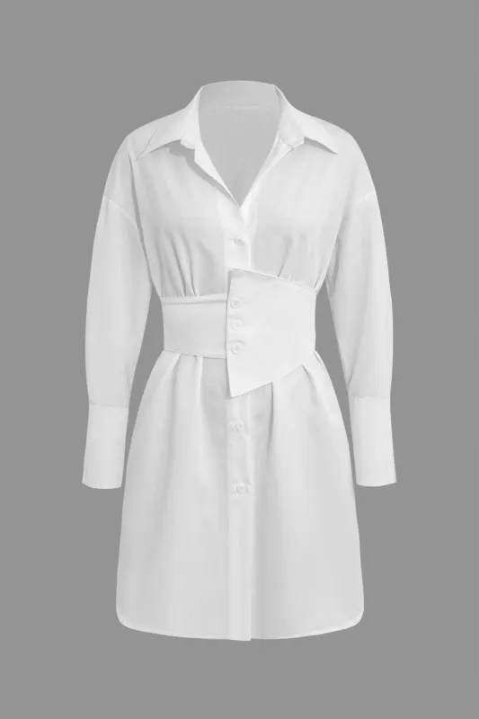 Solid Button Up Belted Mini Dress sold by Micas