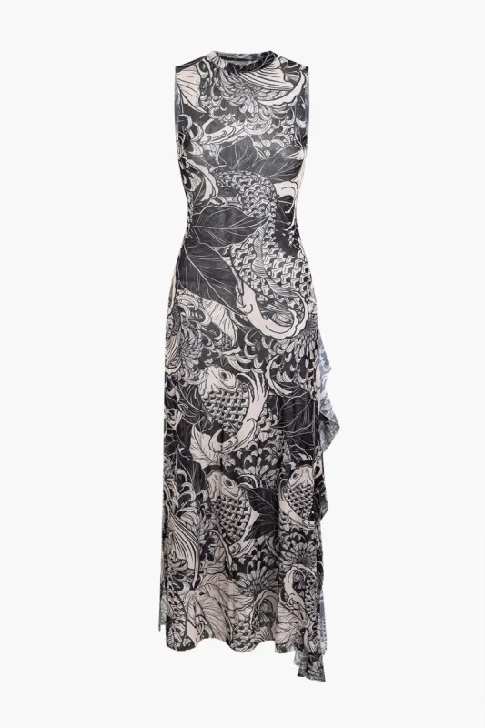 Koi Print Split Maxi Dress sold by Micas