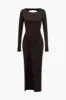 Solid Ruched Slit Long Sleeve Maxi Dress sold by Micas