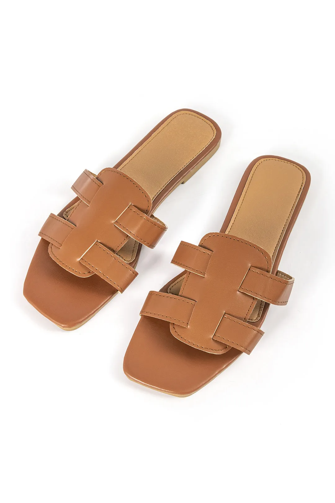 Imiteret læder korsrem åben tå sandaler med lav hæl sold by Micas