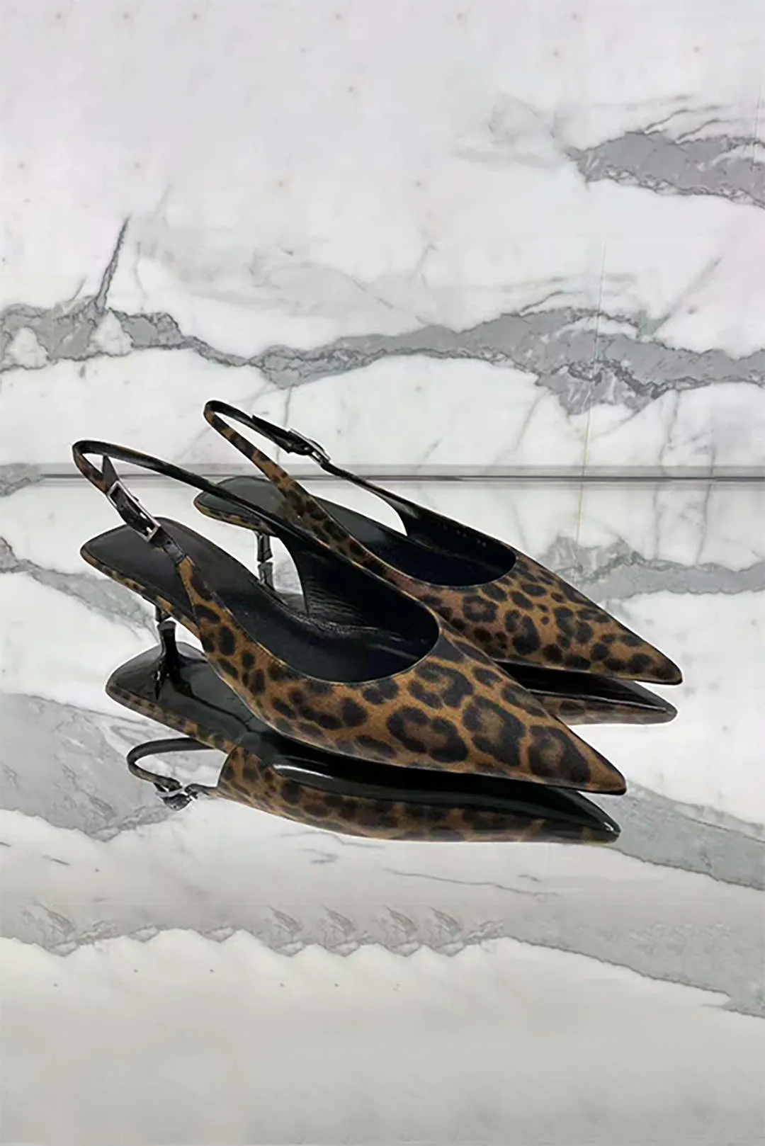 Leopard Faux Leather Pointed Toe Low Heel Shoes sold by Micas