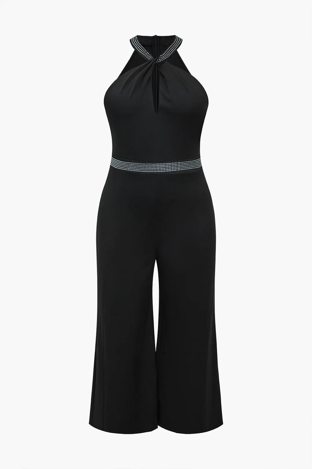 Plus Size Rhinestone Cut Out Zipper Jumpsuit sold by Micas