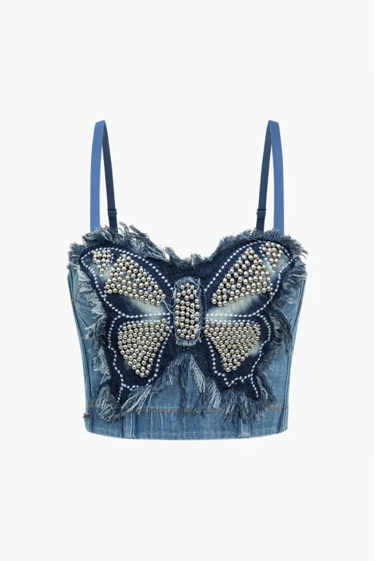 Basic Butterfly Hook And Eye Denim Crop Cami Top sold by Micas