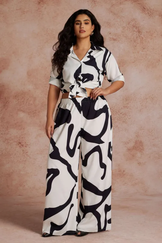 Plus Size Abstract Print Button Shirt And Trouser Set sold by Micas