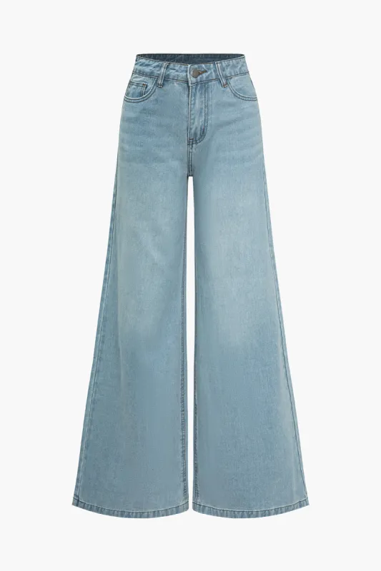 Solid denim-knap med lav talje blussede ben jeans sold by Micas