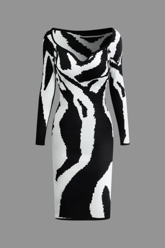 Kontraststrikket langærmet kjole made by Micas