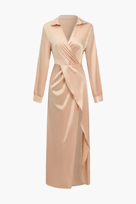 Solid Slit Asymmetrical Long-Sleeve Maxi Dress sold by Micas