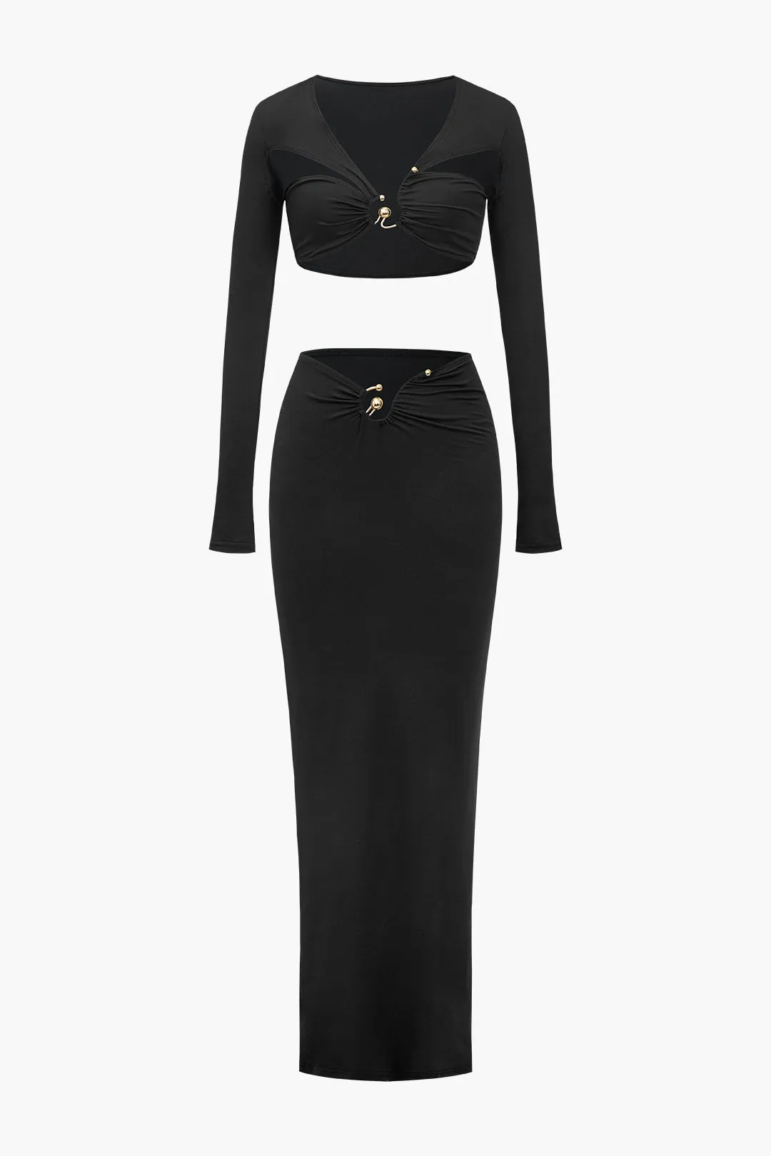 Klip ud ruched langærmet top og nederdel sæt sold by Micas product image thumbnail 2