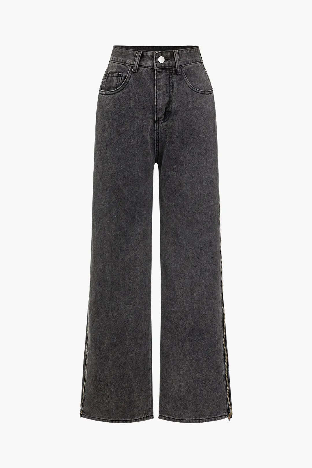 Lynlås side brede ben jeans sold by Micas