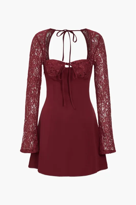 Lace Patchwork Lace Up Mini Dress sold by Micas