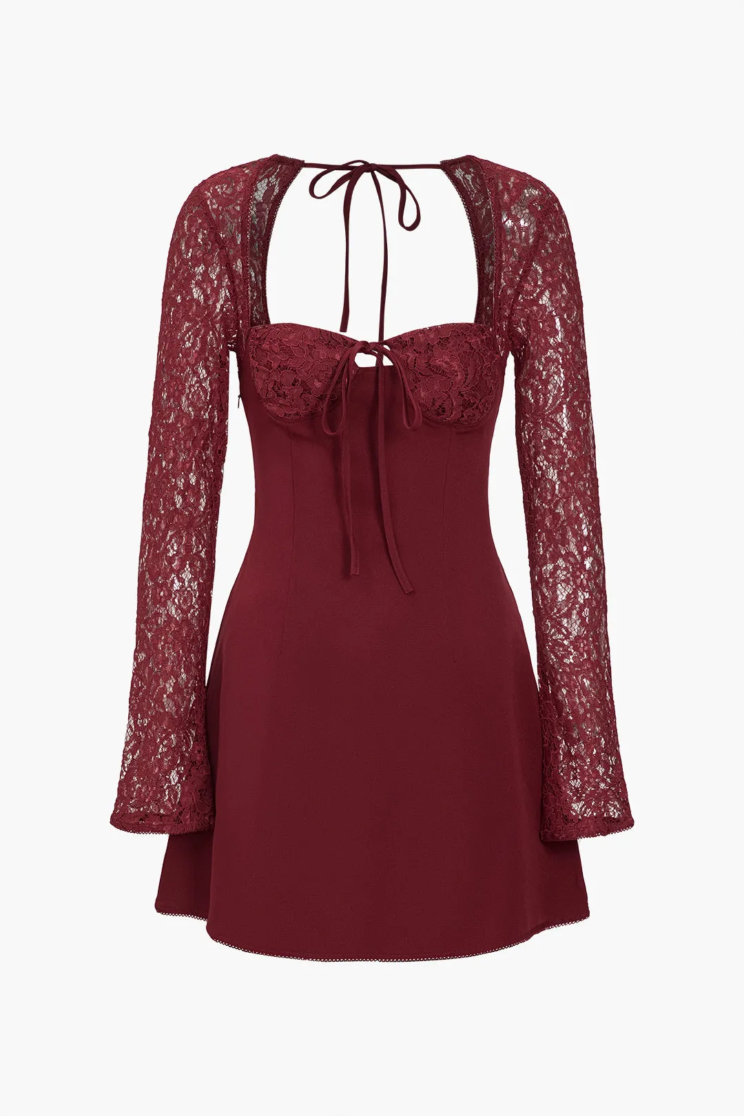 Lace Patchwork Lace Up Mini Dress sold by Micas