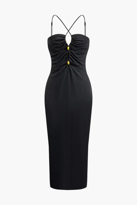 Udskåret Ruched Slip Criss Cross Midi-kjole sold by Micas