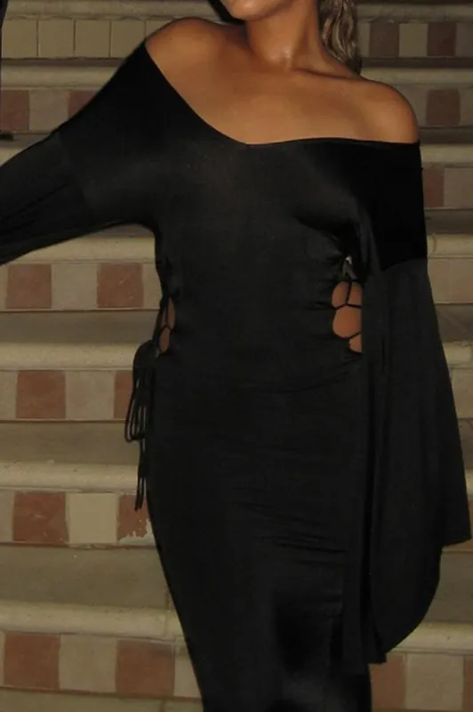 Cut Out Lace Up Long Sleeve Maxi Dress sold by Micas