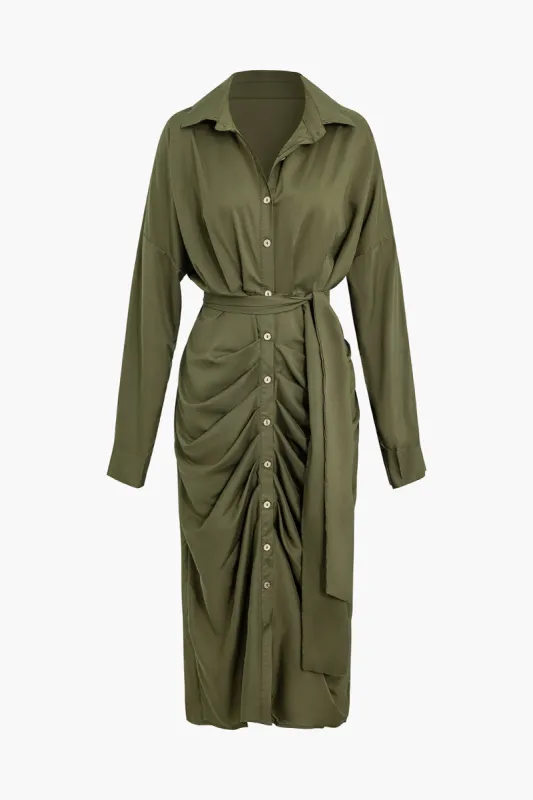 Solid Button Long Sleeve Midi Dress sold by Micas