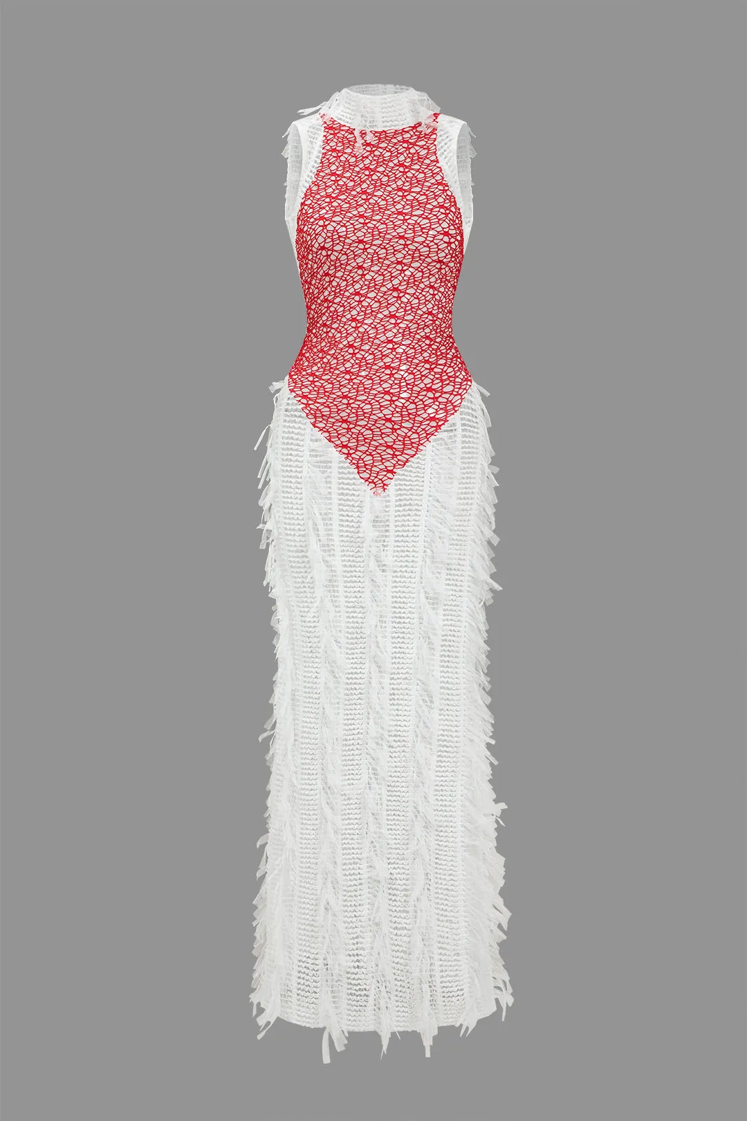 Fringe Mesh Backless Maxi Dress sold by Micas product image thumbnail 2