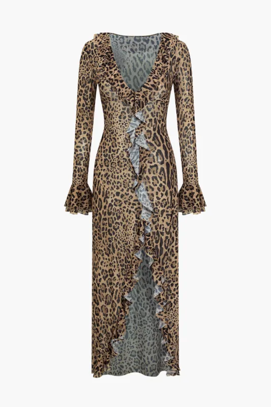 Leopard Print Deep V Split Maxi Dress sold by Micas