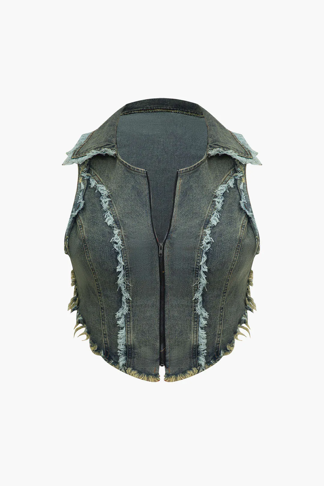 Plus Size Fringe Zipper Denim Skirt Set sold by Micas product image thumbnail 2