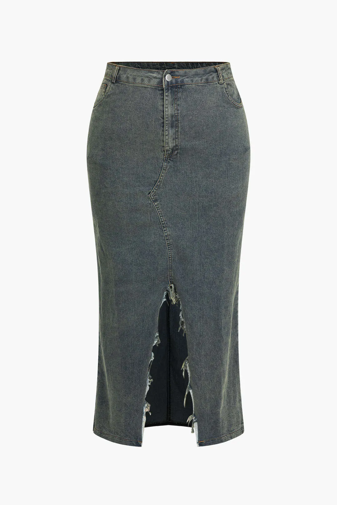 Plus Size Fringe Zipper Denim Skirt Set sold by Micas product image thumbnail 3