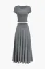 Basic Solid Top And Flared Skirt Set sold by Micas