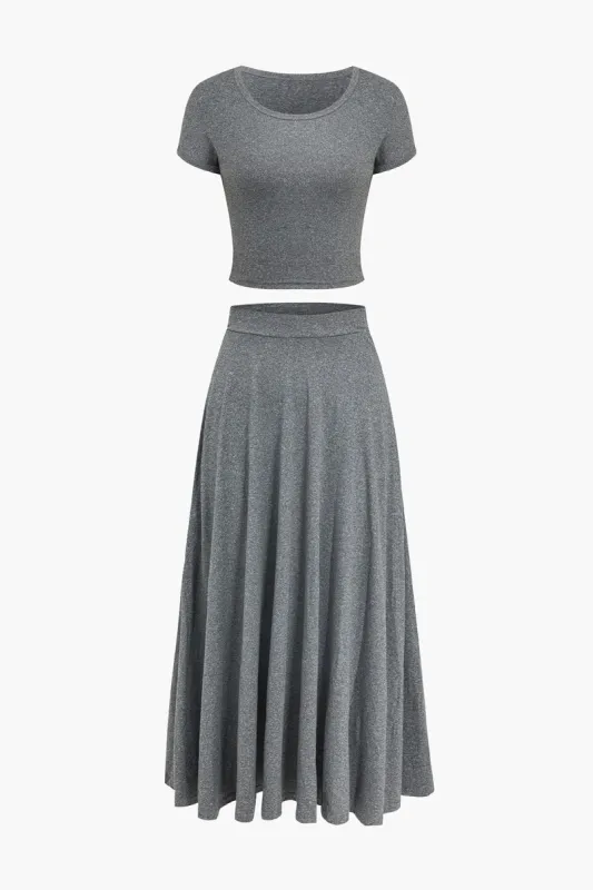Basic Solid Top And Flared Skirt Set sold by Micas