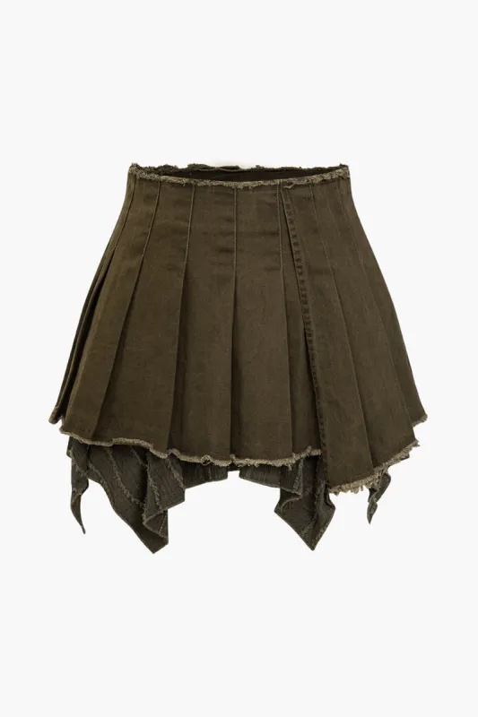 Solid Pleated Denim Mini Skirt sold by Micas