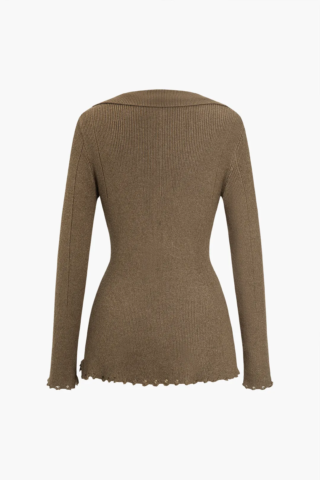 Solid Sweater Slit Frayed Long-Sleeve Top sold by Micas product image thumbnail 2