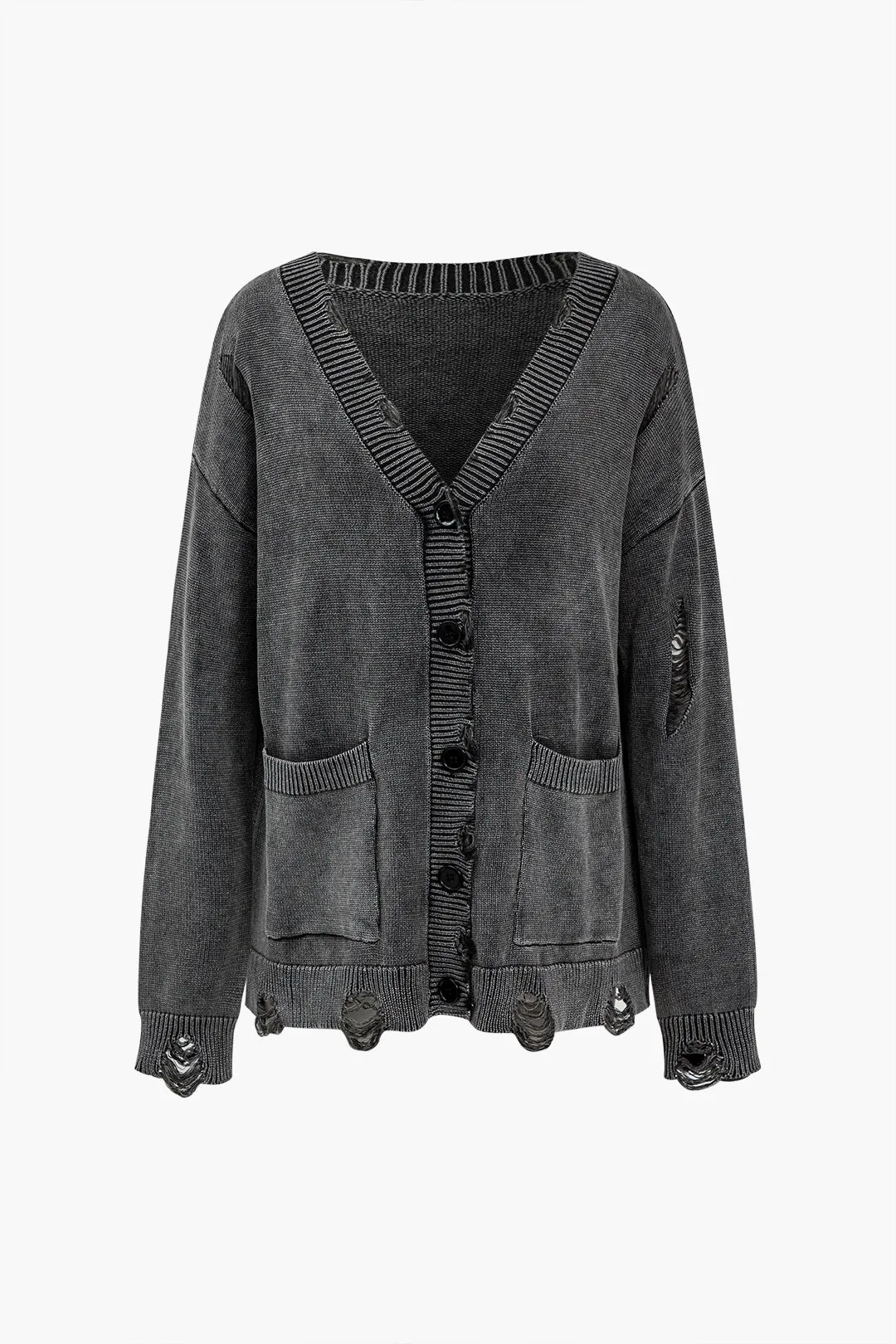 Solid Knit Button Frayed Cardigan sold by Micas