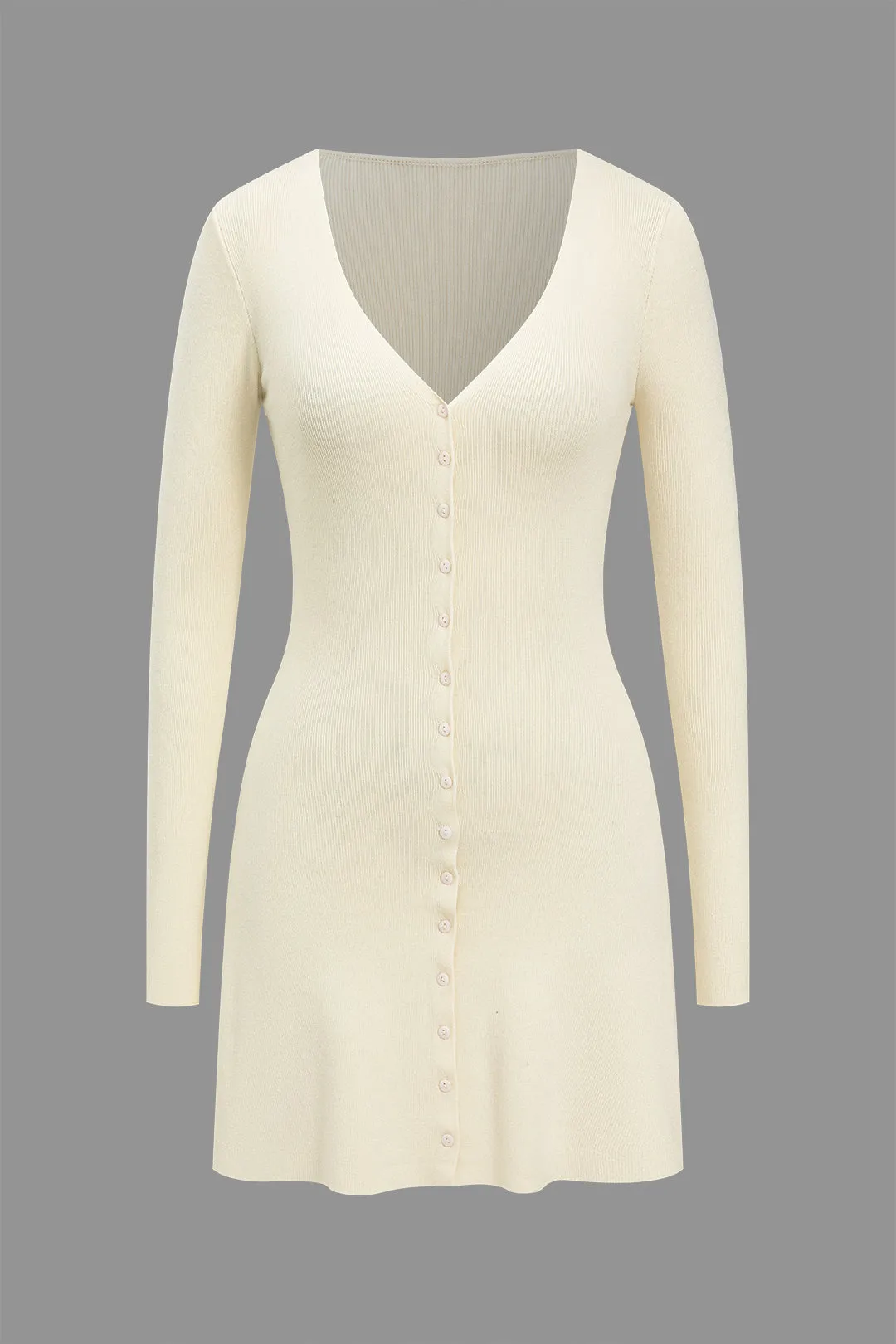 Solid Knit Buttton V-Neck Mini Dress sold by Micas