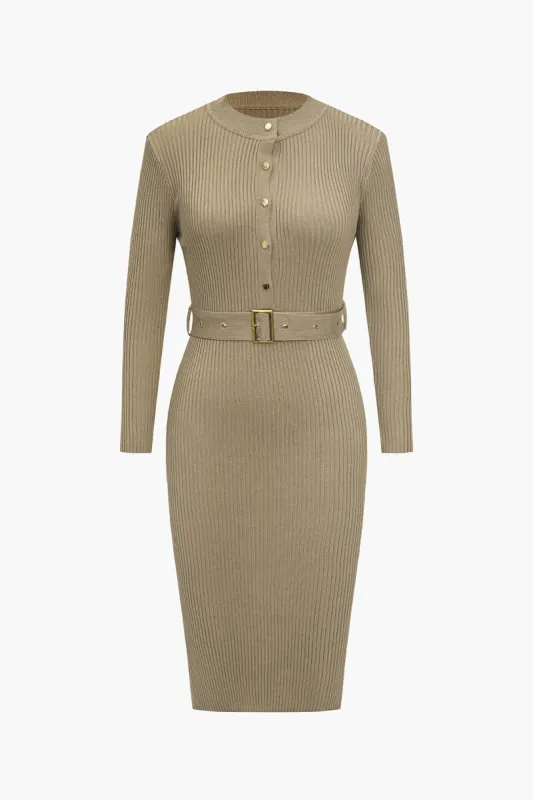 Solid Belted Long Sleeve Dress sold by Micas