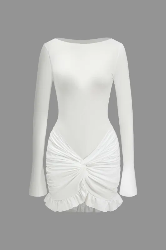 Solid Flæse Ruched Twist Langærmet Mini Kjole sold by Micas