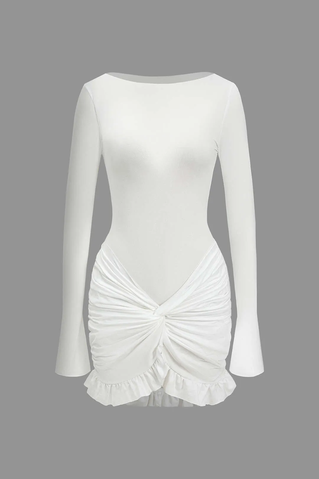 Solid Flæse Ruched Twist Langærmet Mini Kjole sold by Micas