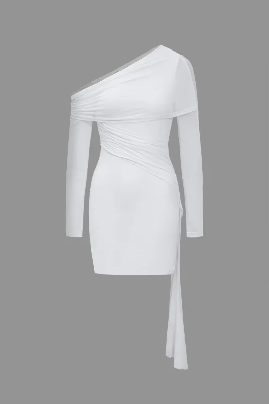 Solid Asymmetrical Ruched Mini Dress sold by Micas