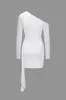 Solid Asymmetrical Ruched Mini Dress sold by Micas