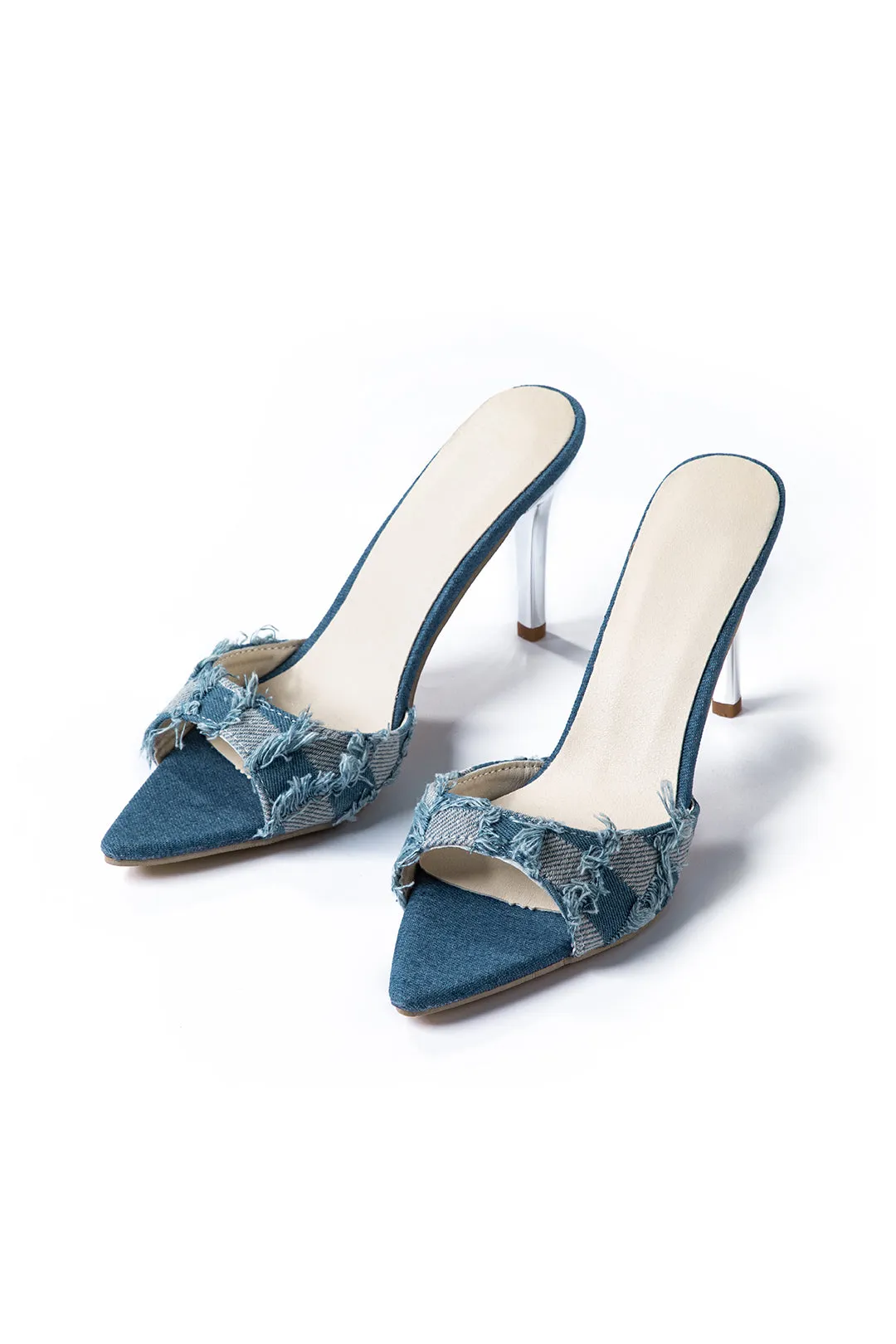 Denim Pointed Toe Mid Heel Sandals sold by Micas