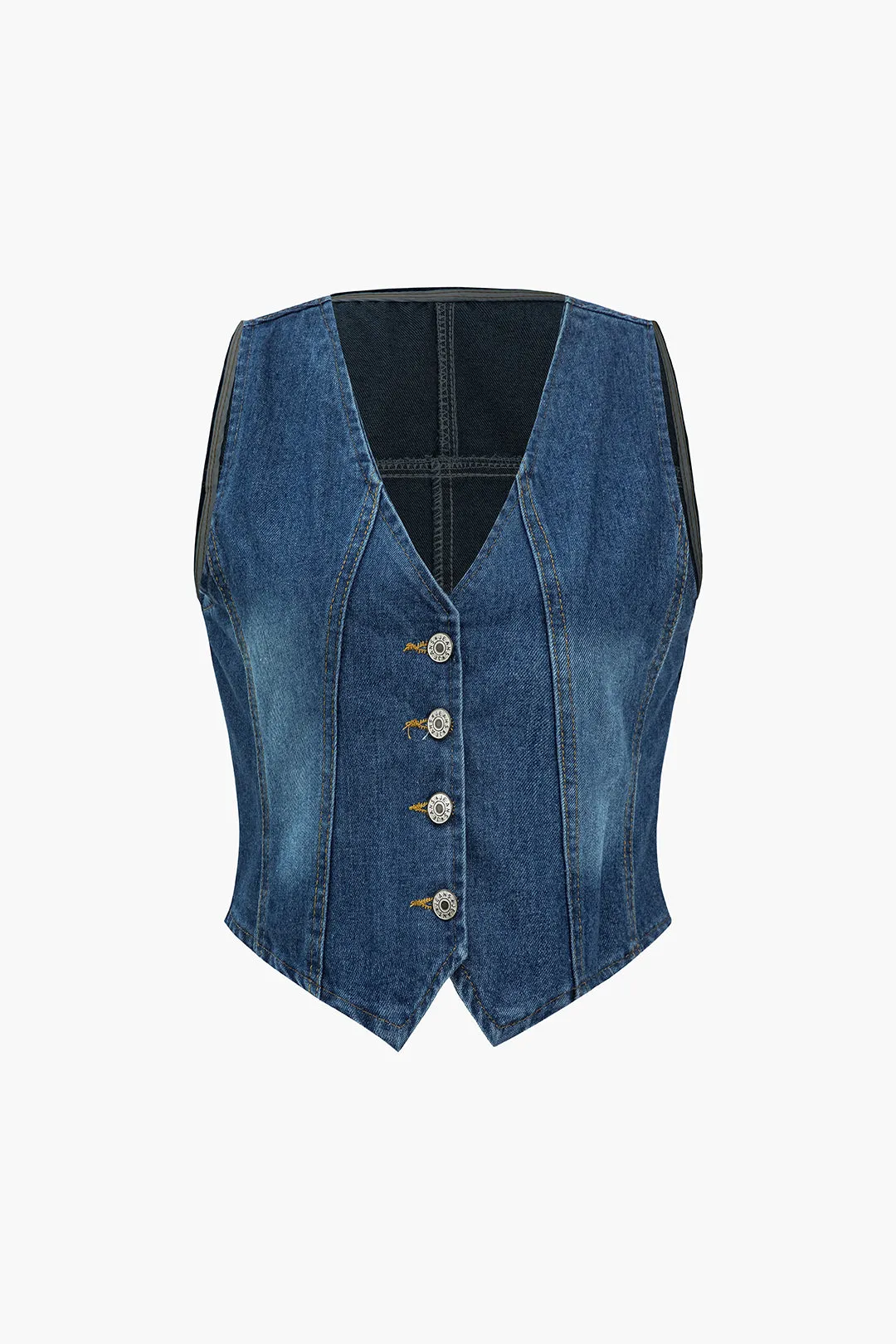 Denim V-hals vest sold by Micas