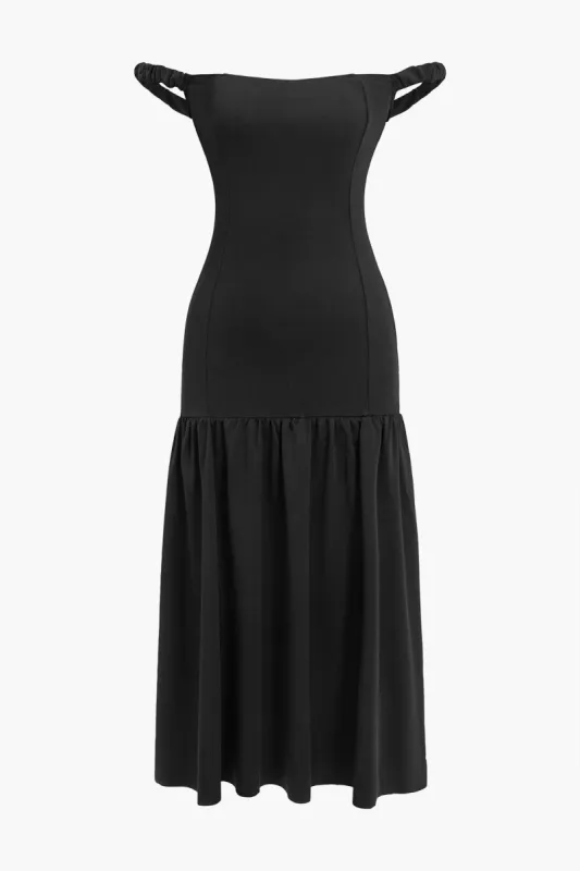 Basic Solid Off Shoulder Bodycon Midi Dress sold by Micas