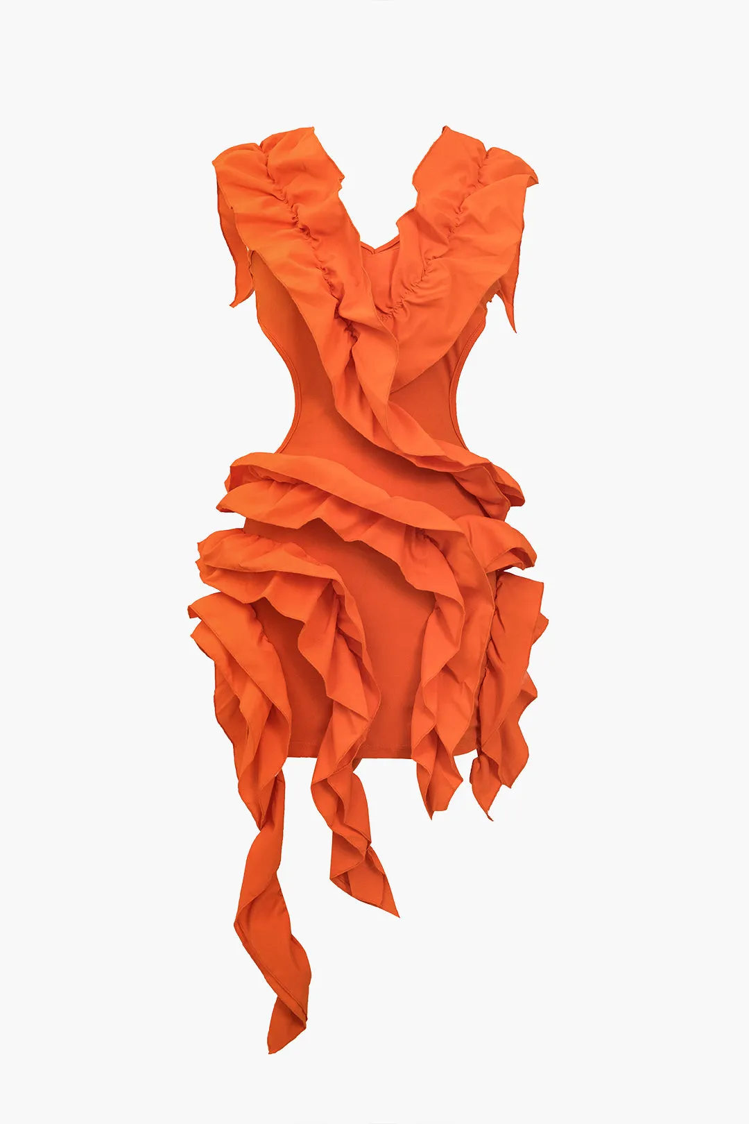 Solid rygfri plisseret ruffle midi kjole sold by Micas