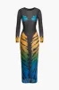 Tiger print mesh gennemsigtig rund hals midikjole sold by Micas