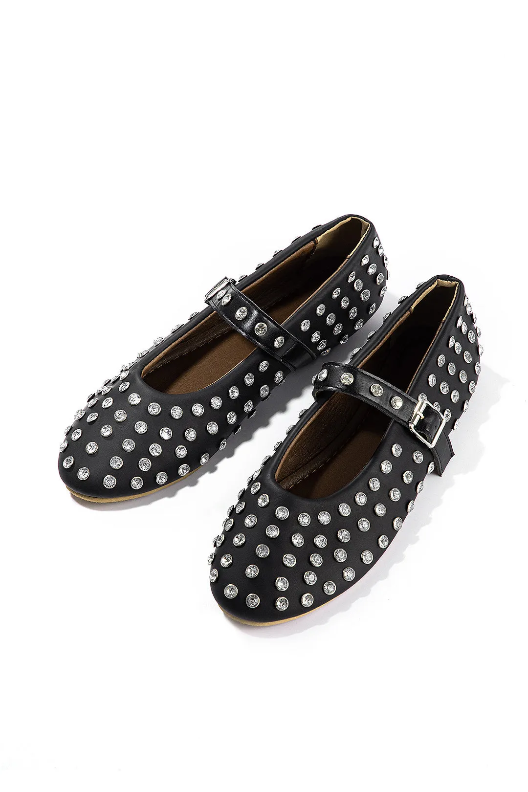 Faux Leather Rhinestone Almond Toe Flats sold by Micas