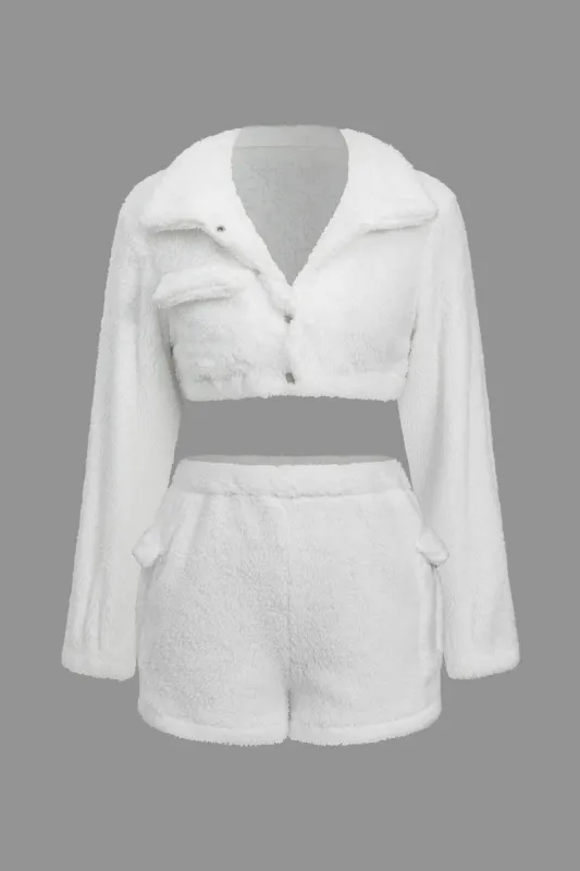 Solid Plush Button Pocket Shirt og Shorts indstillet sold by Micas