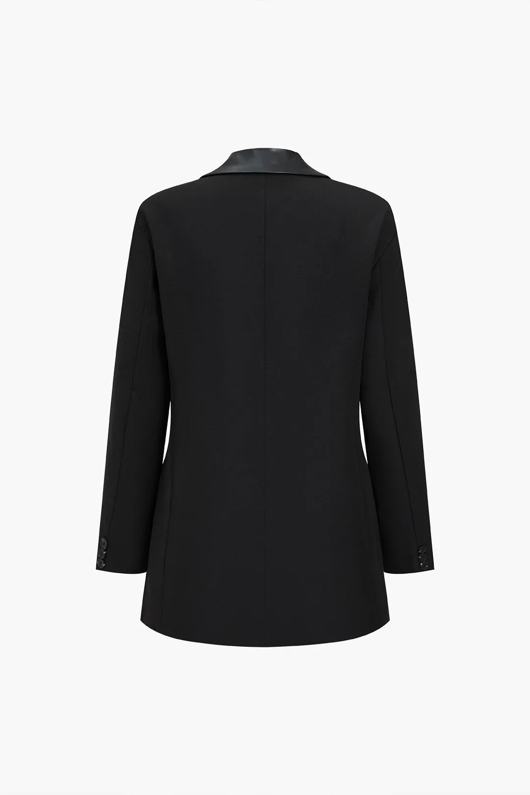 Solid Blending Faux Leather Button Pocket Blazers sold by Micas product image thumbnail 2