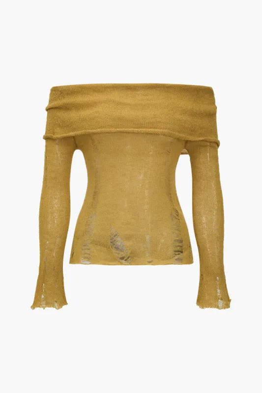 Knit Cut Out One-Shoulder Long-Sleeve Top sold by Micas