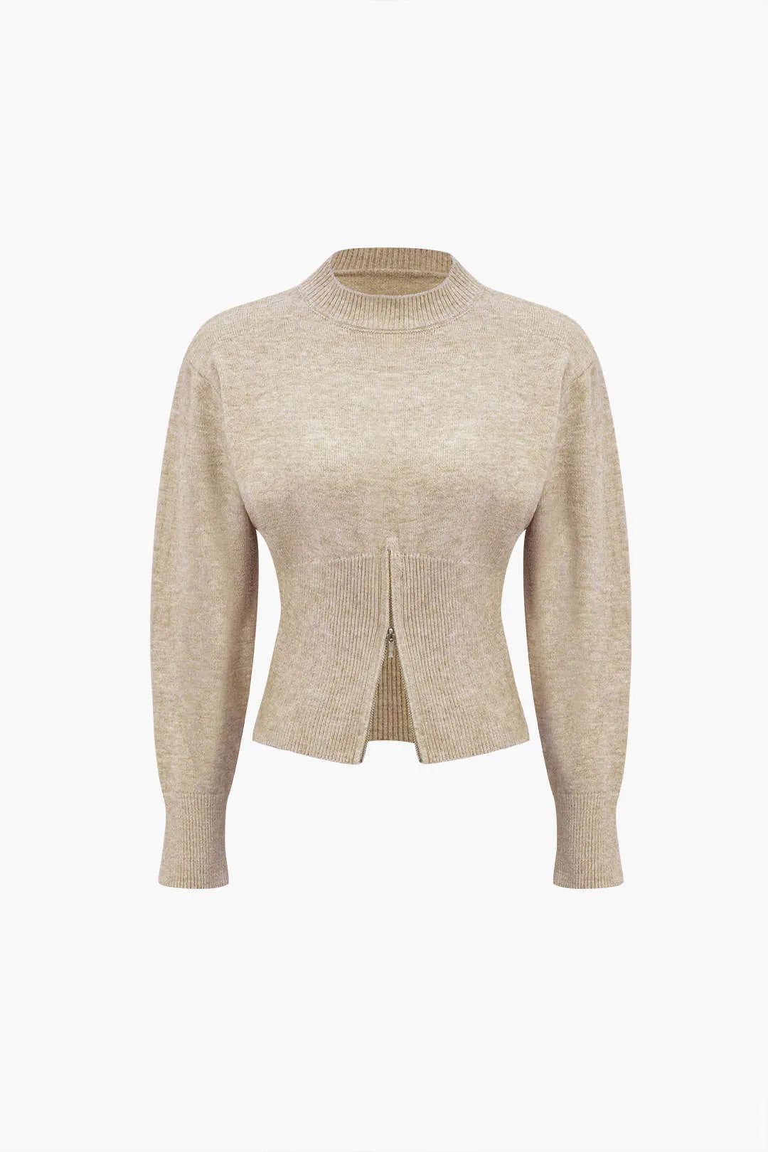 Solid lynlås sweater langærmet top sold by Micas