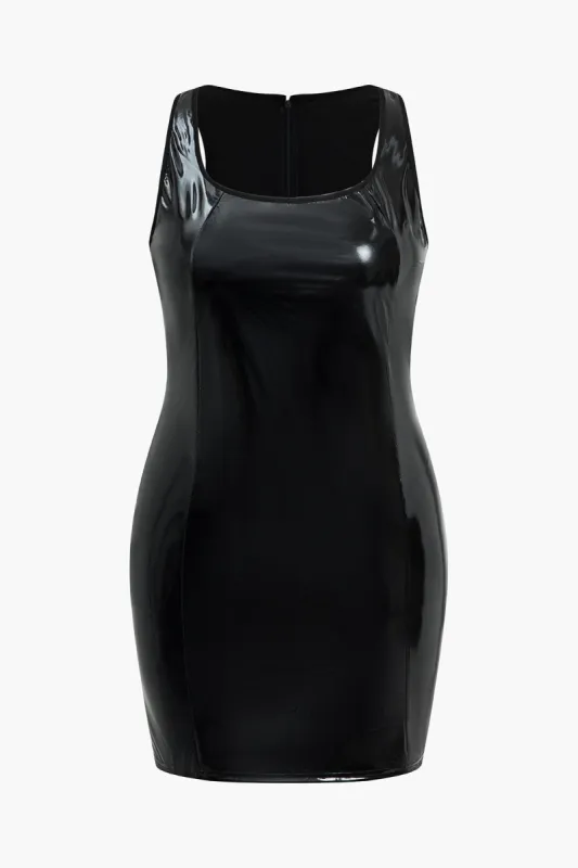 Plus Size Solid Pu Leather Tank Mini Dress sold by Micas