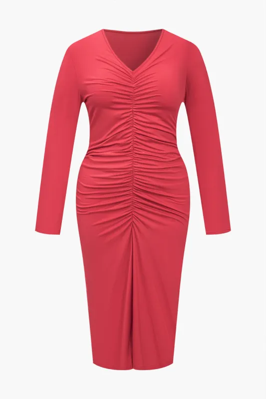 Plus Size Solid Ruched Midi-kjole sold by Micas
