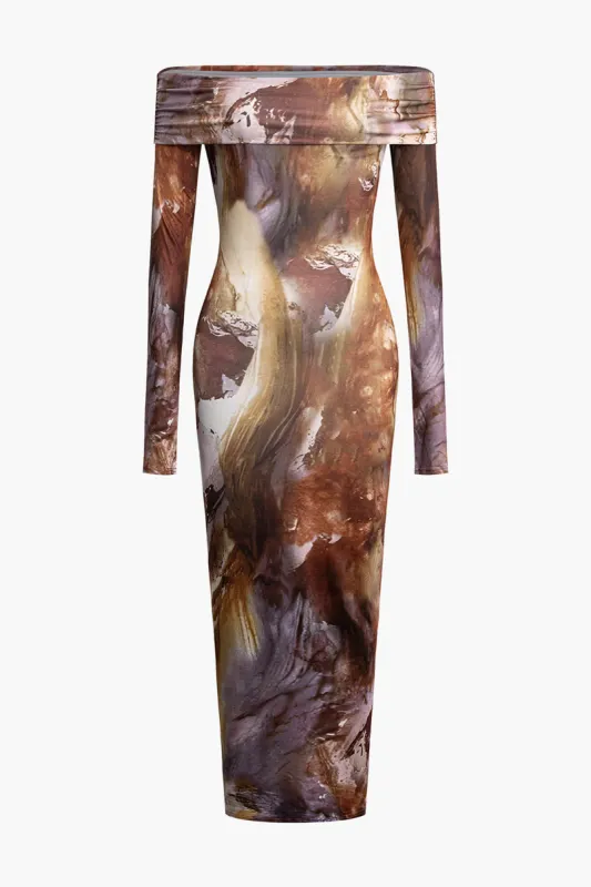Tie Dye Long Sleeve Off Shoulder Midi Dress sold by Micas