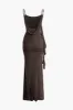 Solid Frynse Rygløs Slip Slit Maxikjole sold by Micas